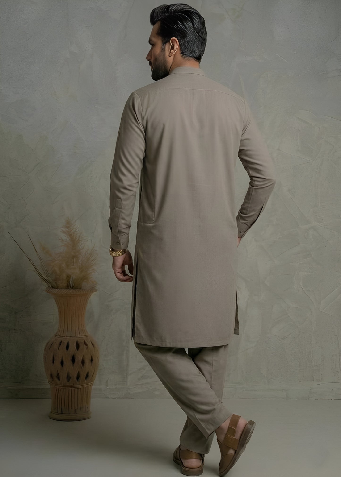 Ash Brown Wash & Wear Shalwar Kameez
