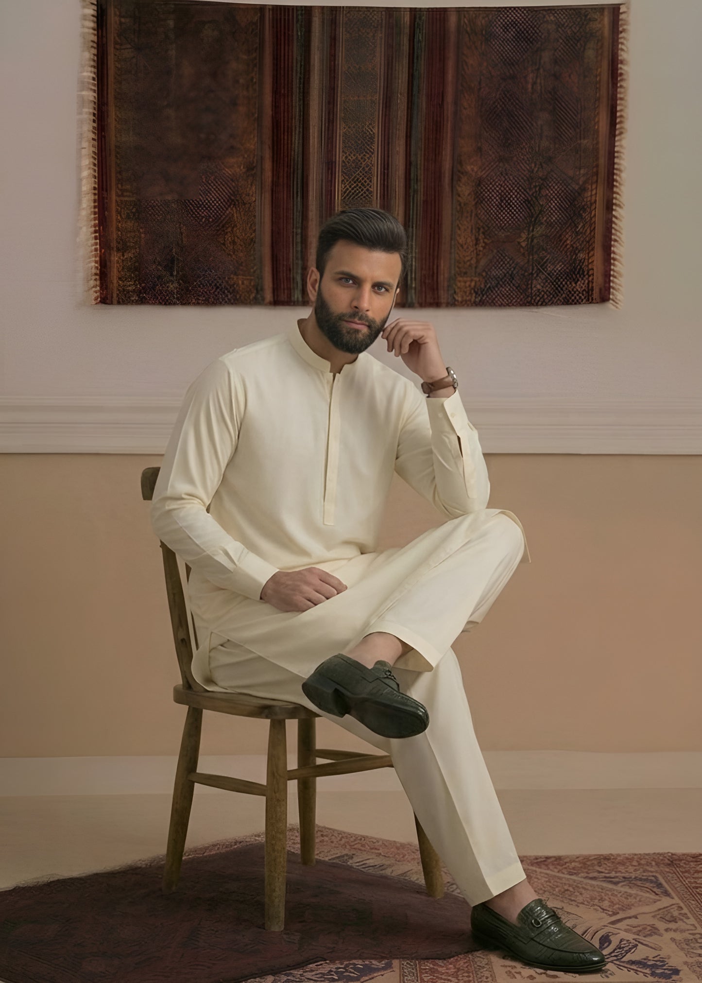 Cream Wash & Wear Shalwar Kameez