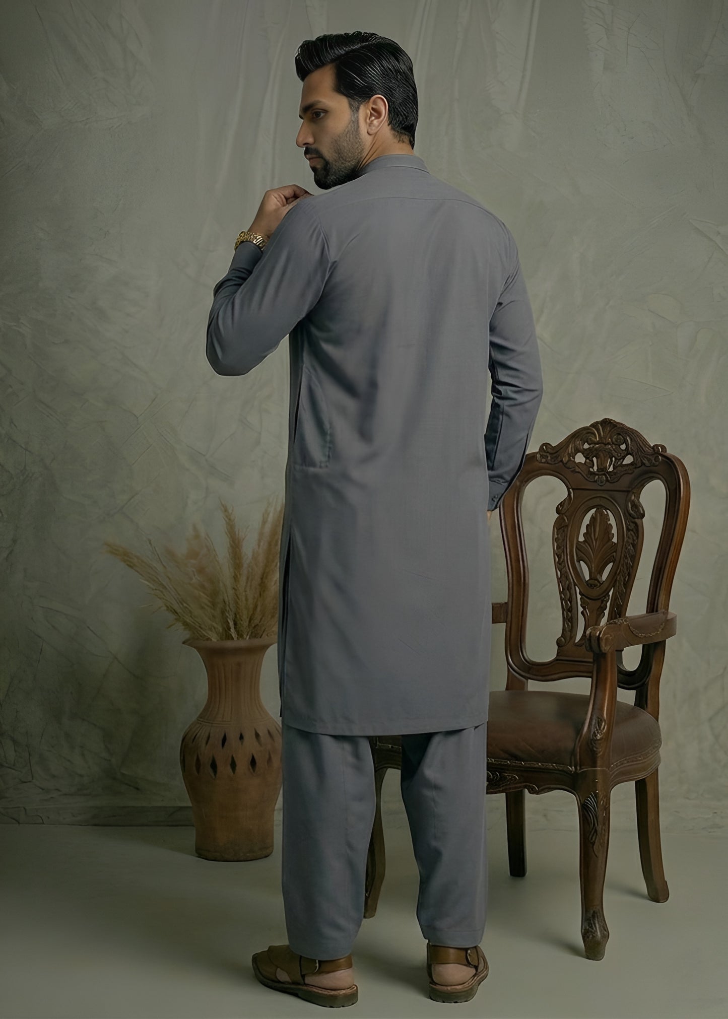 Smoky Gray Wash & Wear Shalwar Kameez