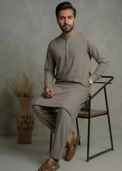 Ash Brown Wash & Wear Shalwar Kameez