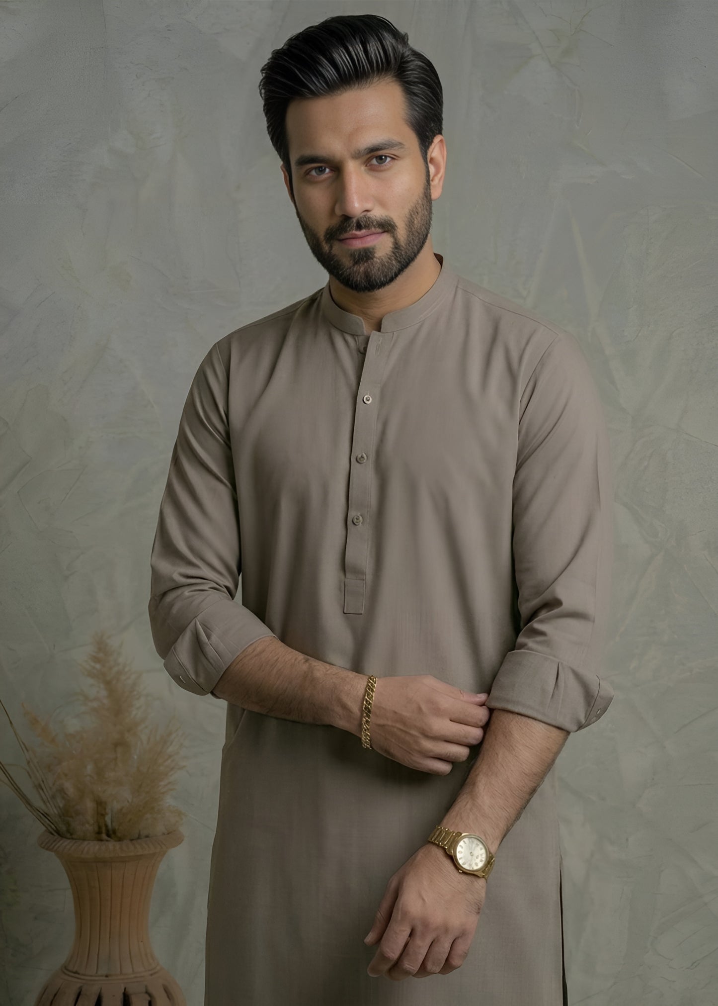 Ash Brown Wash & Wear Shalwar Kameez