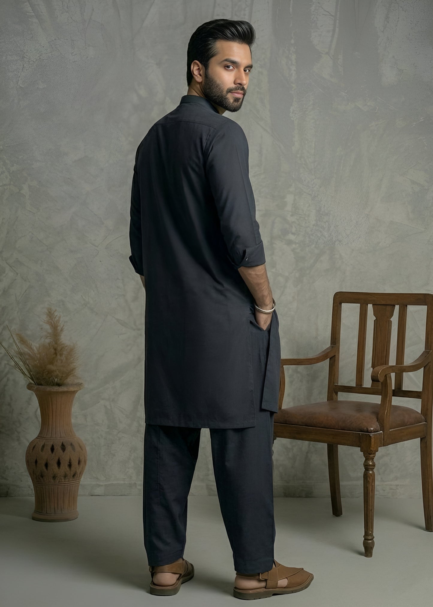 Charcoal Wash & Wear Shalwar Kameez