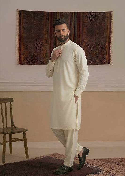 Cream Wash & Wear Shalwar Kameez