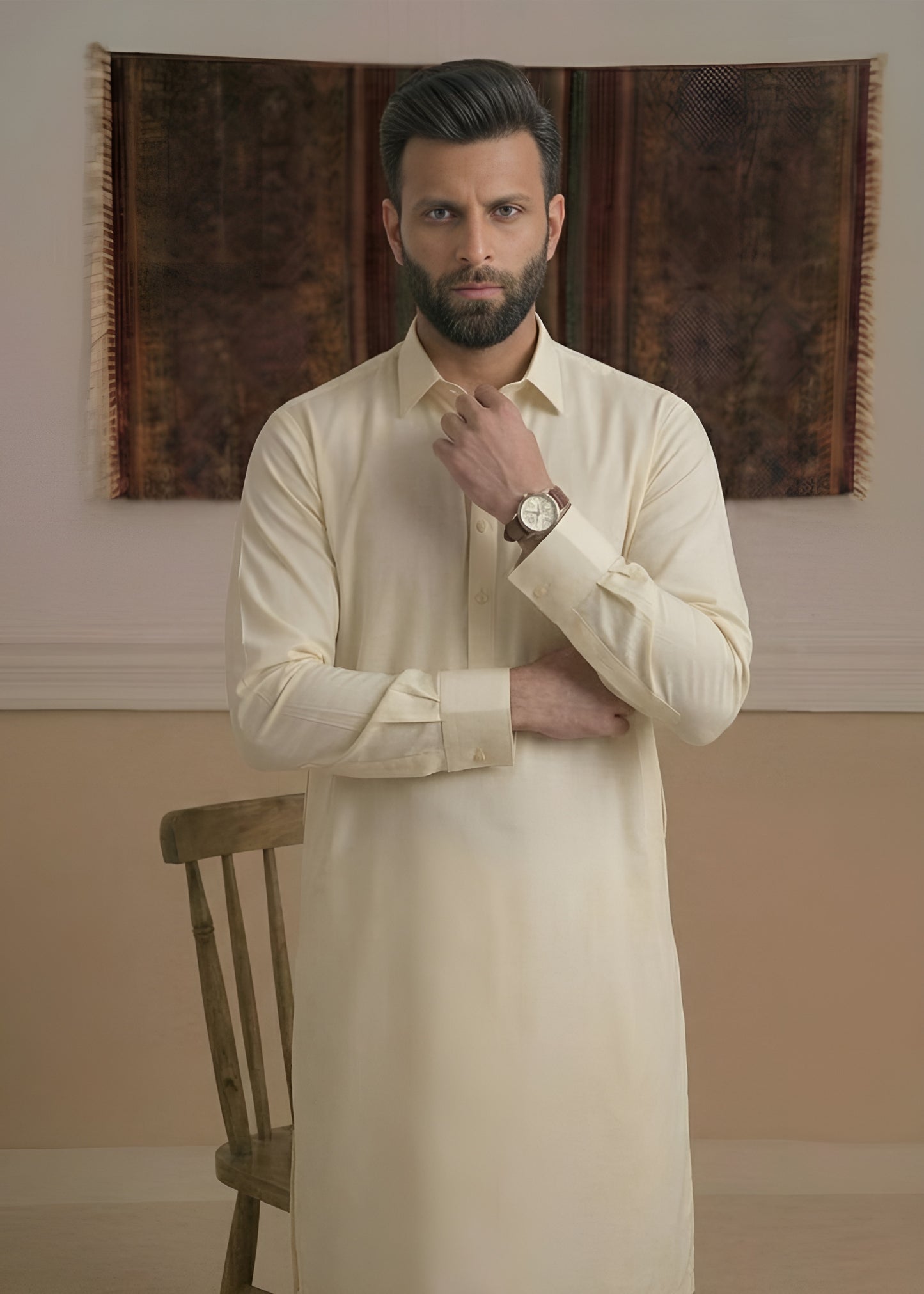 Cream Wash & Wear Shalwar Kameez