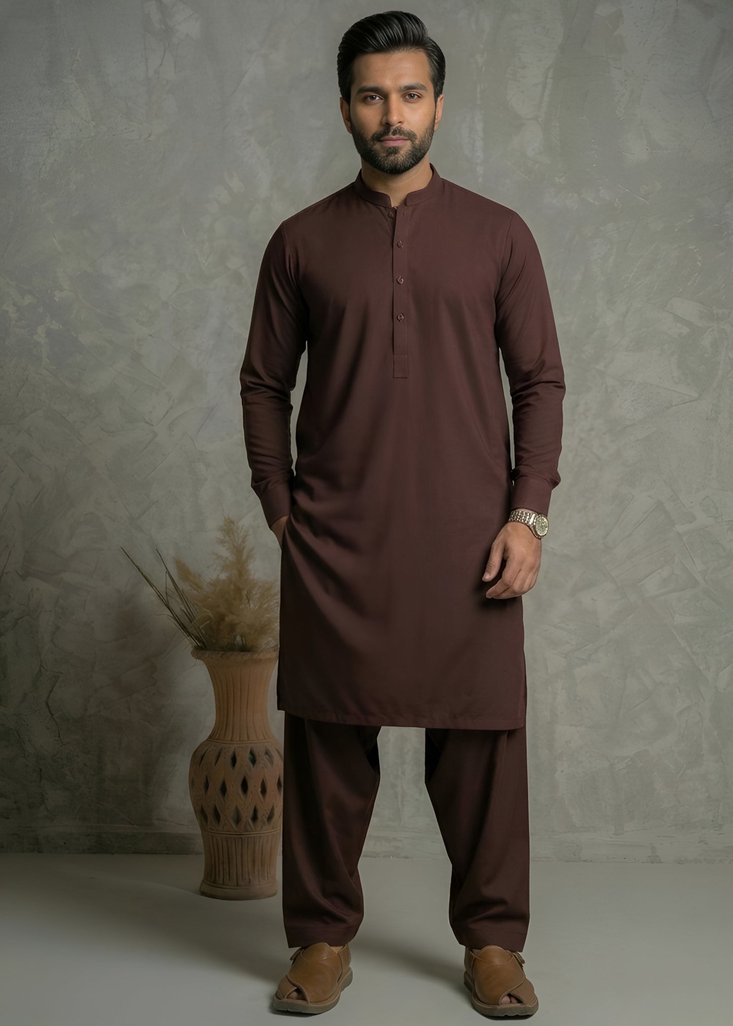 Maroon Wash & Wear Shalwar Kameez