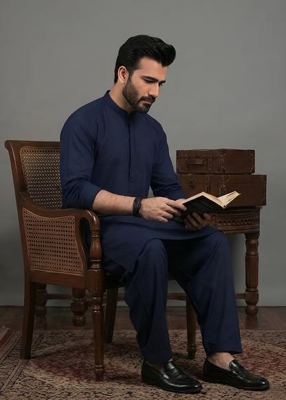 Navy Blue Cotton Shalwar Kameez