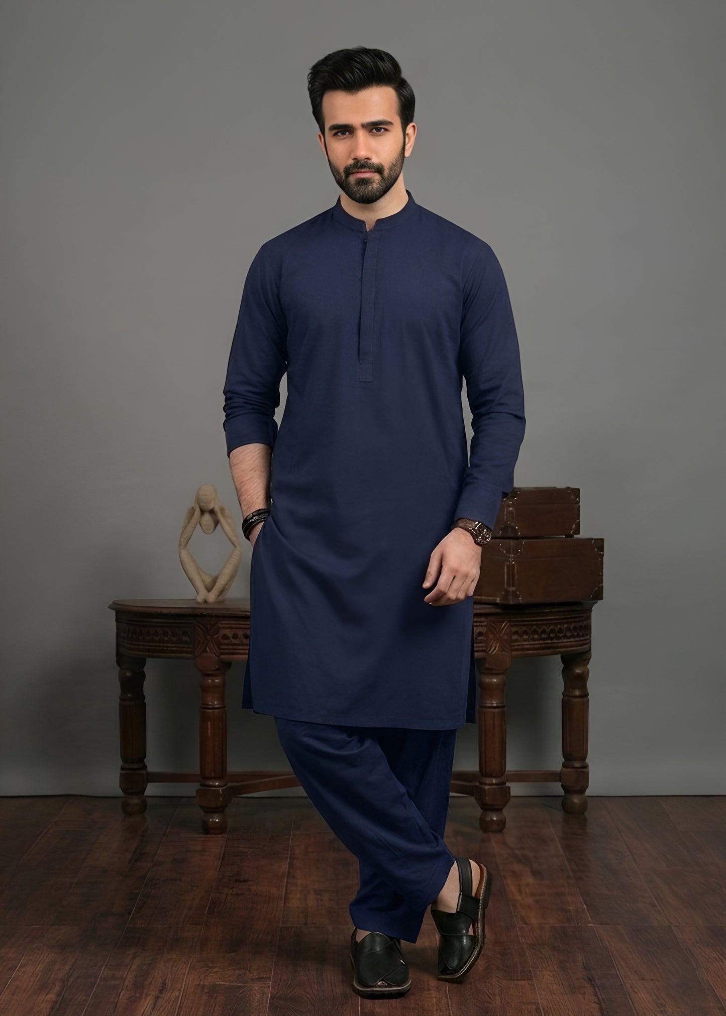 Navy Blue Cotton Shalwar Kameez