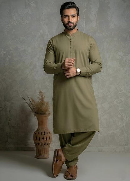 Olive Wash & Wear Shalwar Kameez