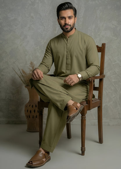 Olive Wash & Wear Shalwar Kameez