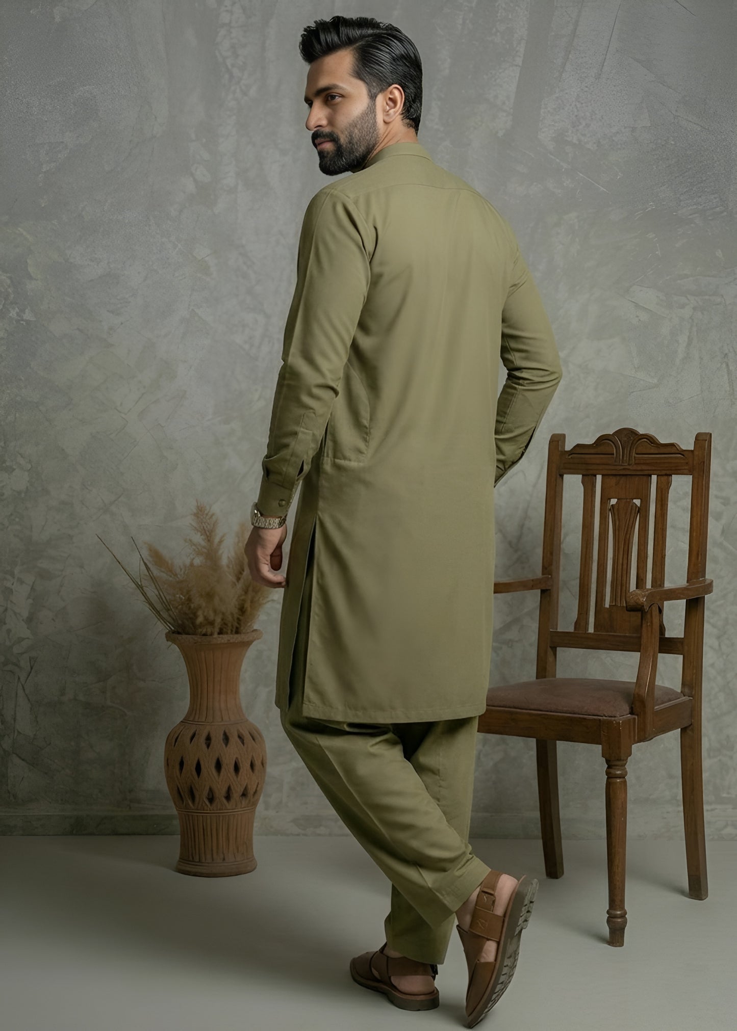 Olive Wash & Wear Shalwar Kameez