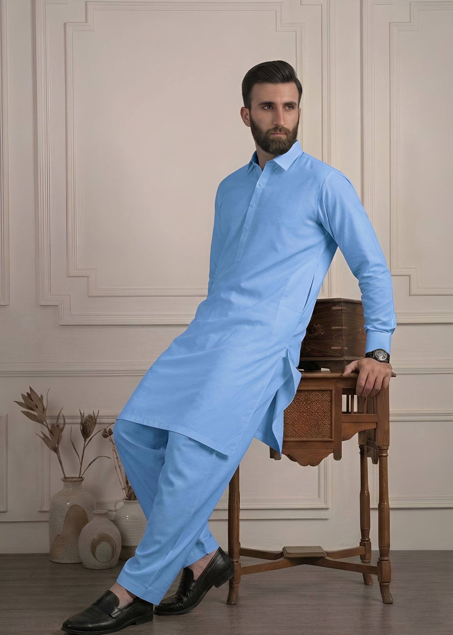 Sky Blue Cotton Shalwar Kameez