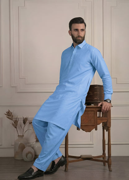 Sky Blue Cotton Shalwar Kameez