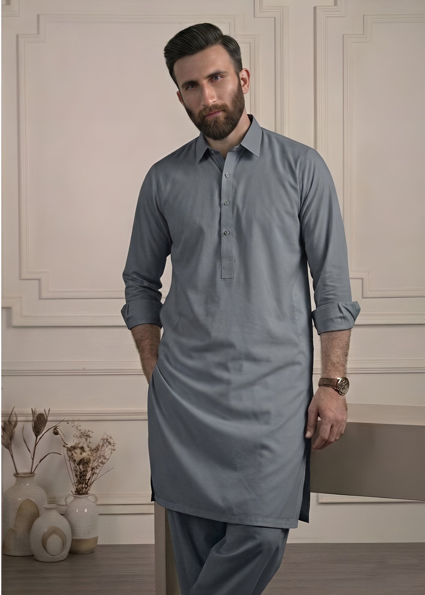 Smoke Grey Cotton Shalwar Kameez