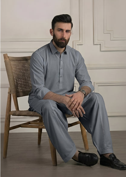 Smoke Grey Cotton Shalwar Kameez