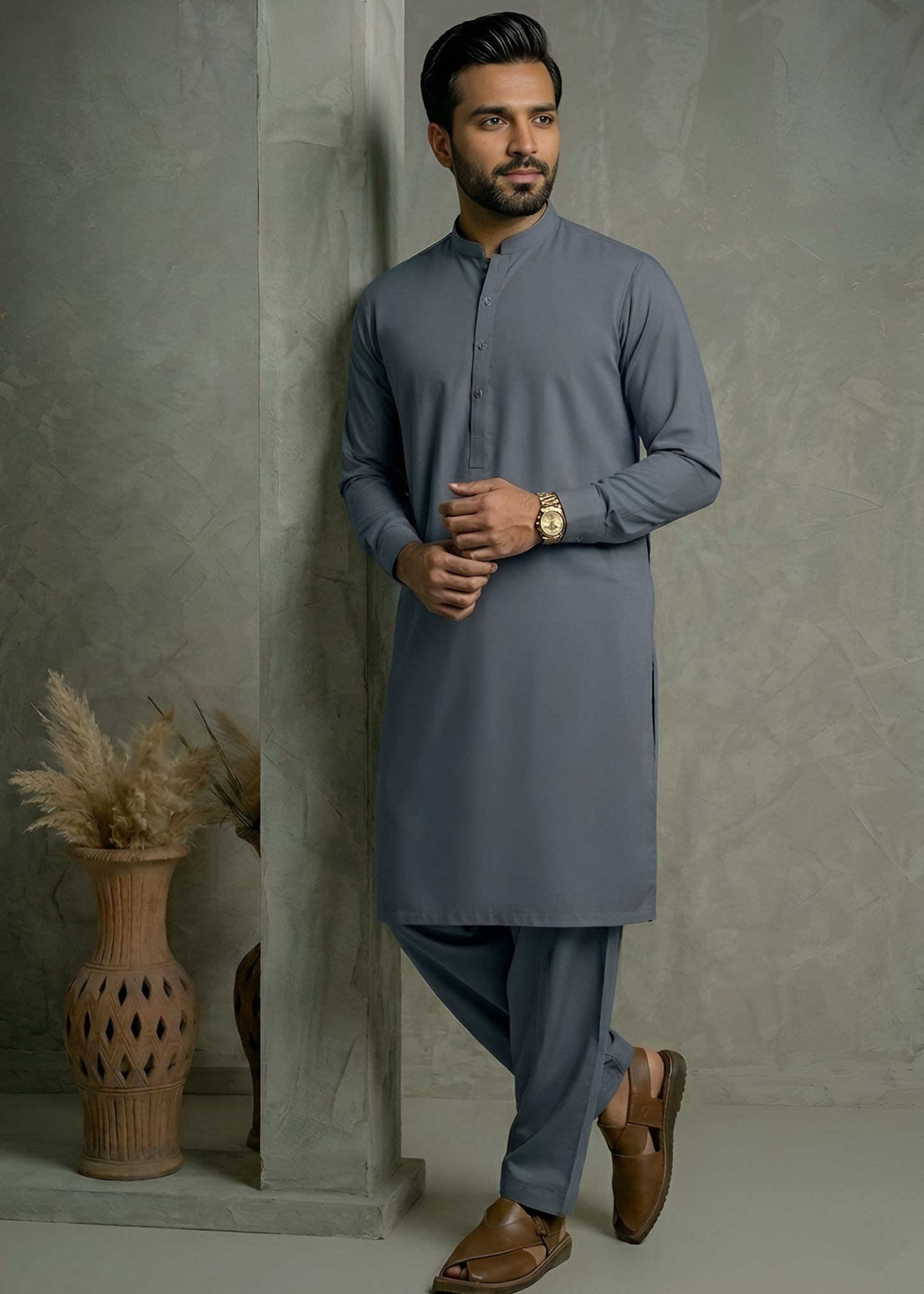 Smoky Gray Wash & Wear Shalwar Kameez