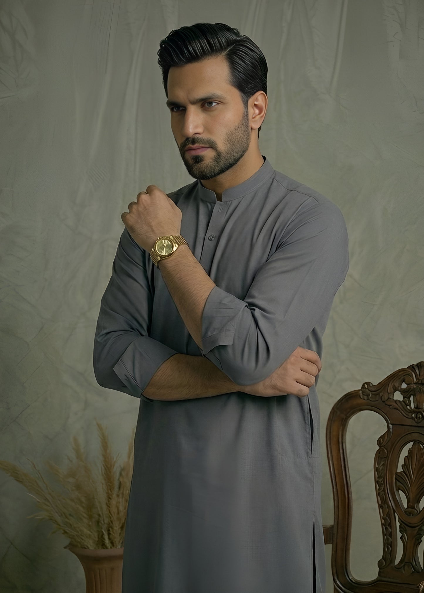 Smoky Gray Wash & Wear Shalwar Kameez