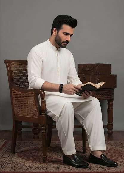 Boski White Shalwar Kameez