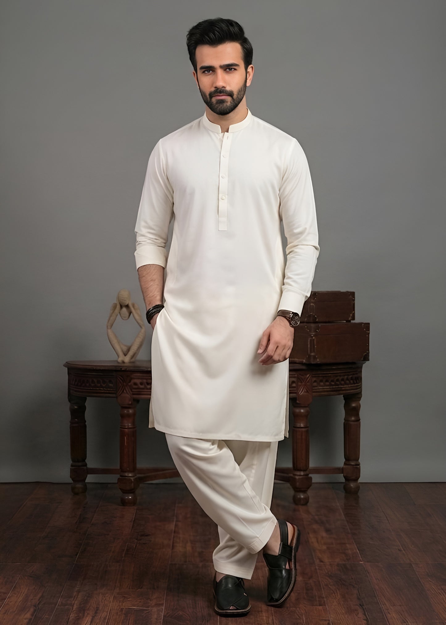 Boski White Shalwar Kameez